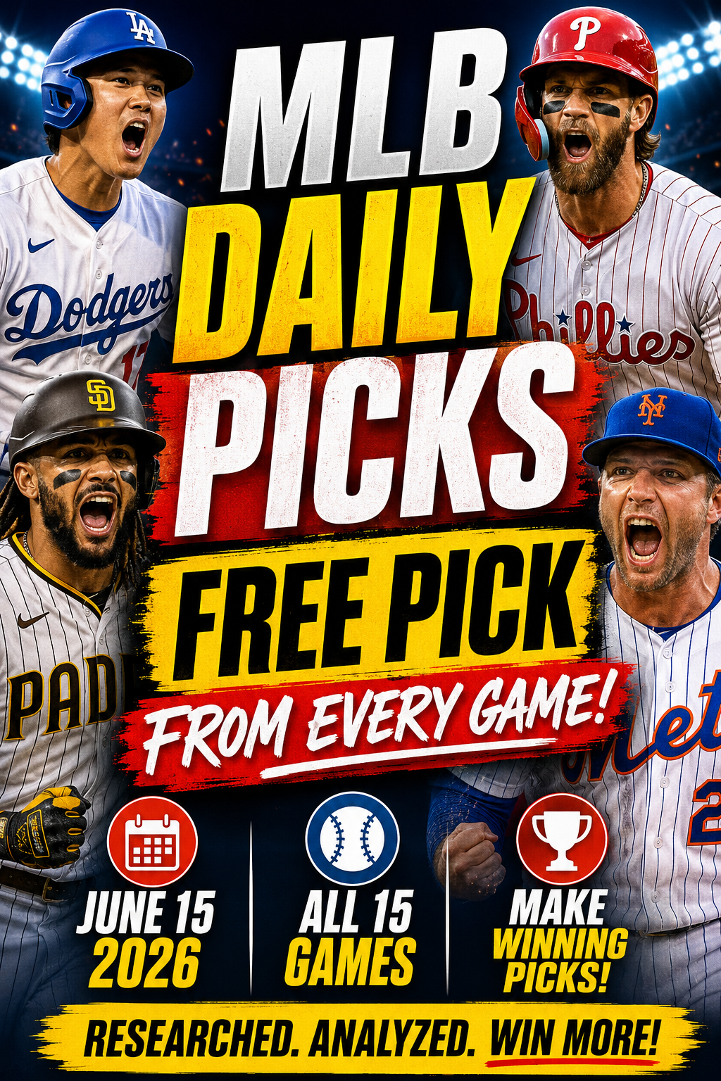 Free MLB Picks For Today 6/15/2026