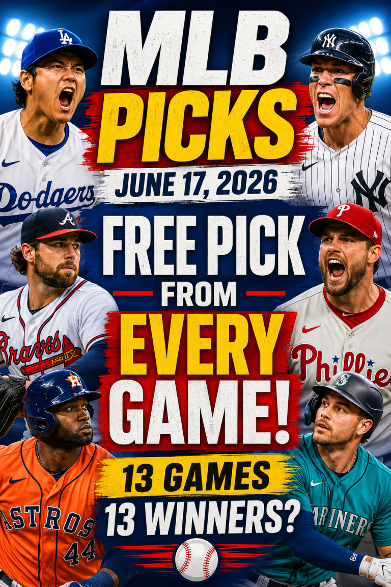 Free MLB Picks For Today 6/17/2026 - Free Sports Picks, Predictions for ...