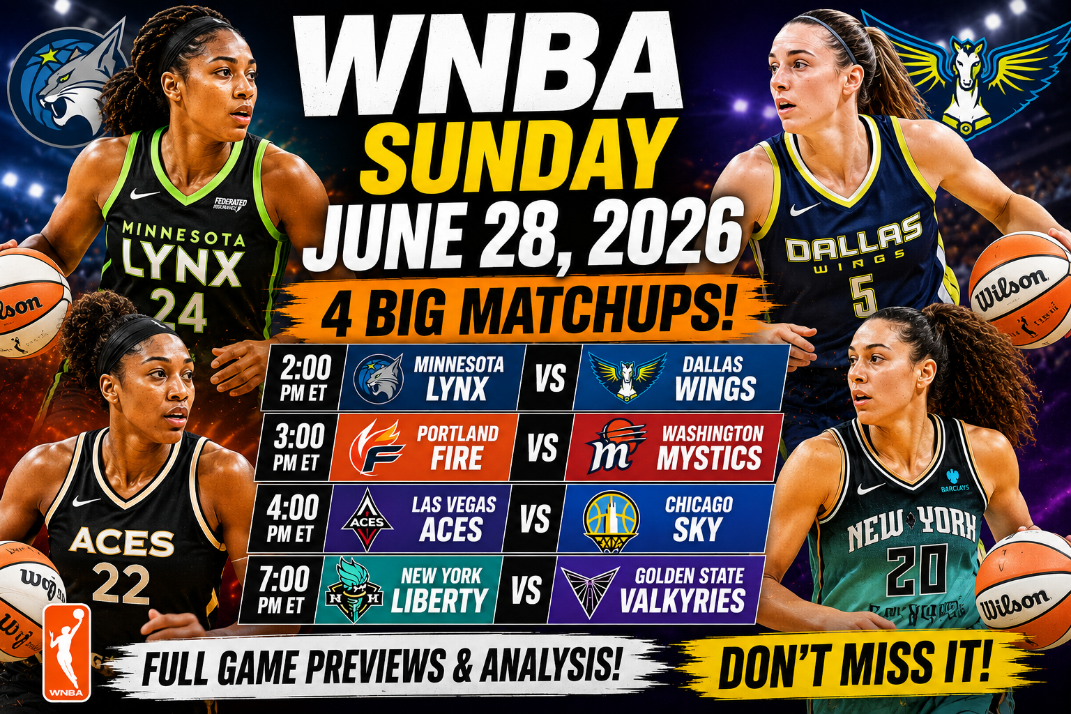 Free WNBA Picks For Today 6/28/2026